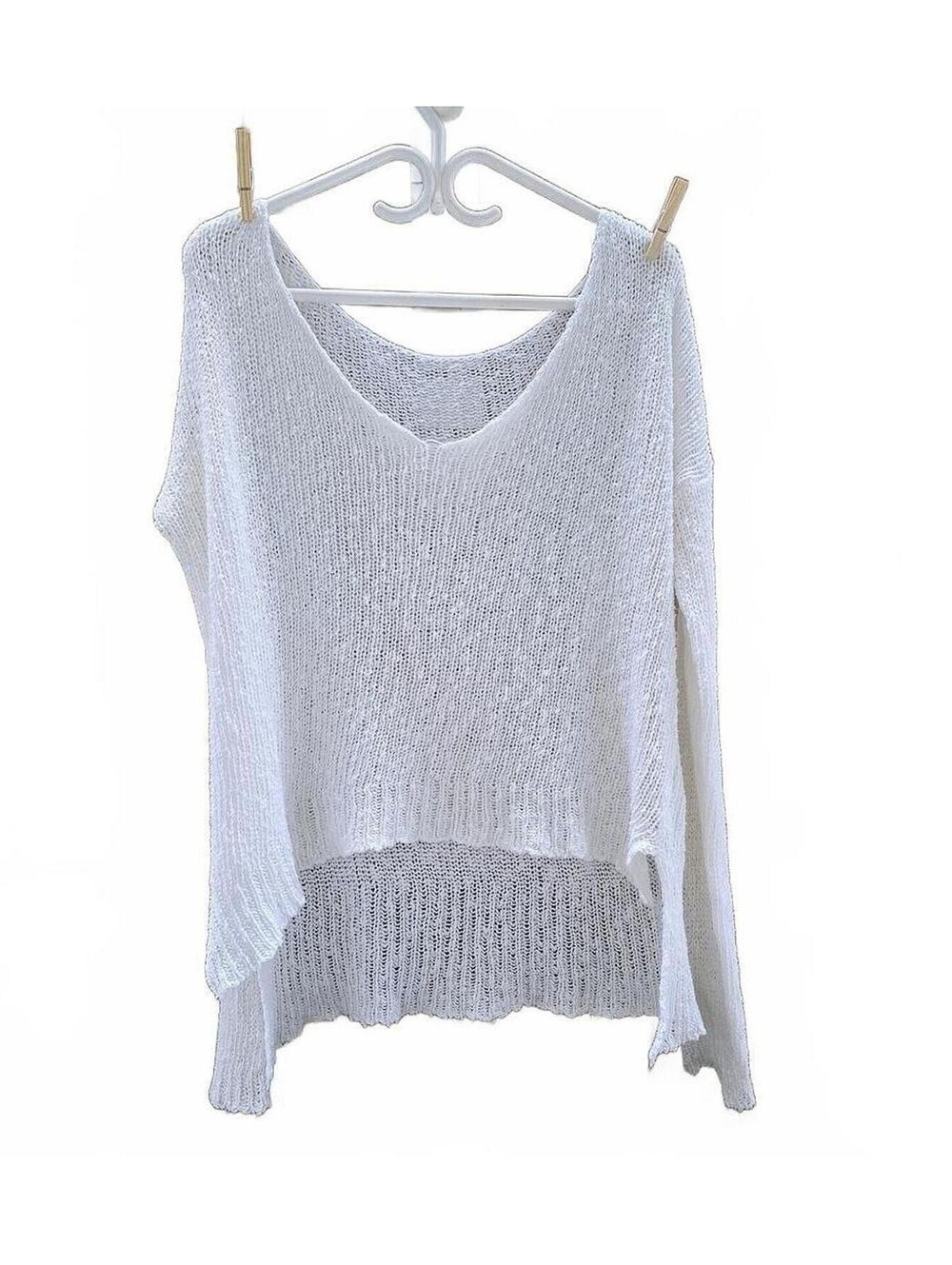 Made in Italy White Cotton Viscose Open Knit Summer Sweater Lg. Slouchy Oversize